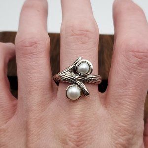 Size 9 925 Sterling Silver Branch Style Genuine Pearls Heavy Ring